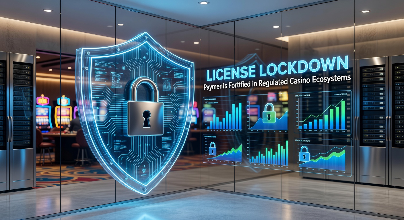 Grafiek van beveiligde betalingsstromen in een gereguleerd casino-ecosysteem met licentiesleutels en sloten