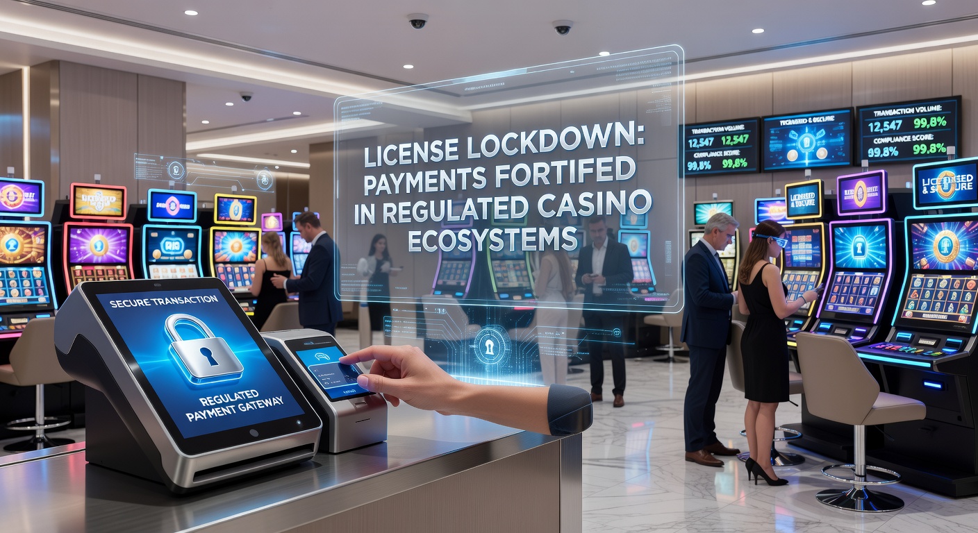 Afbeelding van een digitaal slot op een betalingsgateway in een casino-interface met licentie-badges en beveiligingssymbolen