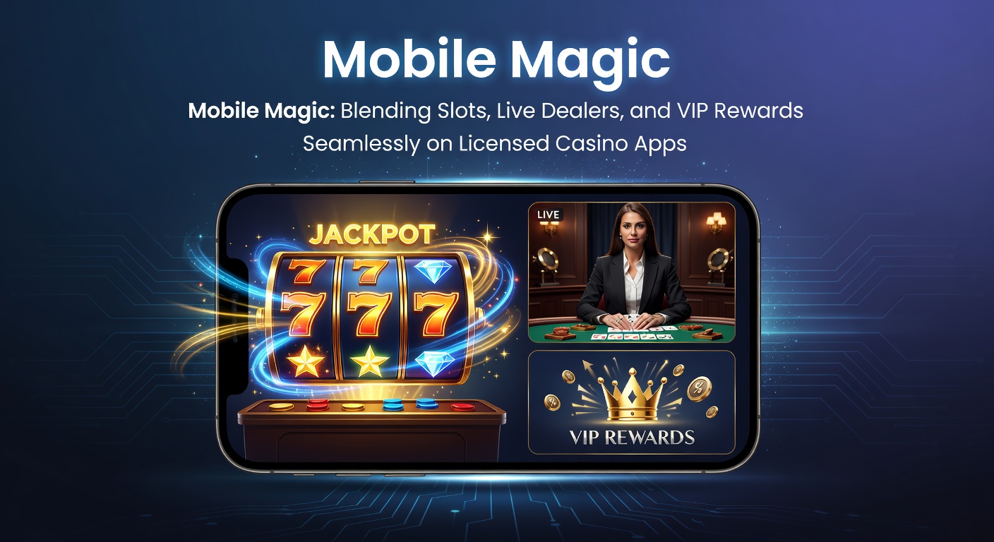 Smartphone met casino-apps die slots, live dealers en VIP-rewards tonen in een naadloze interface