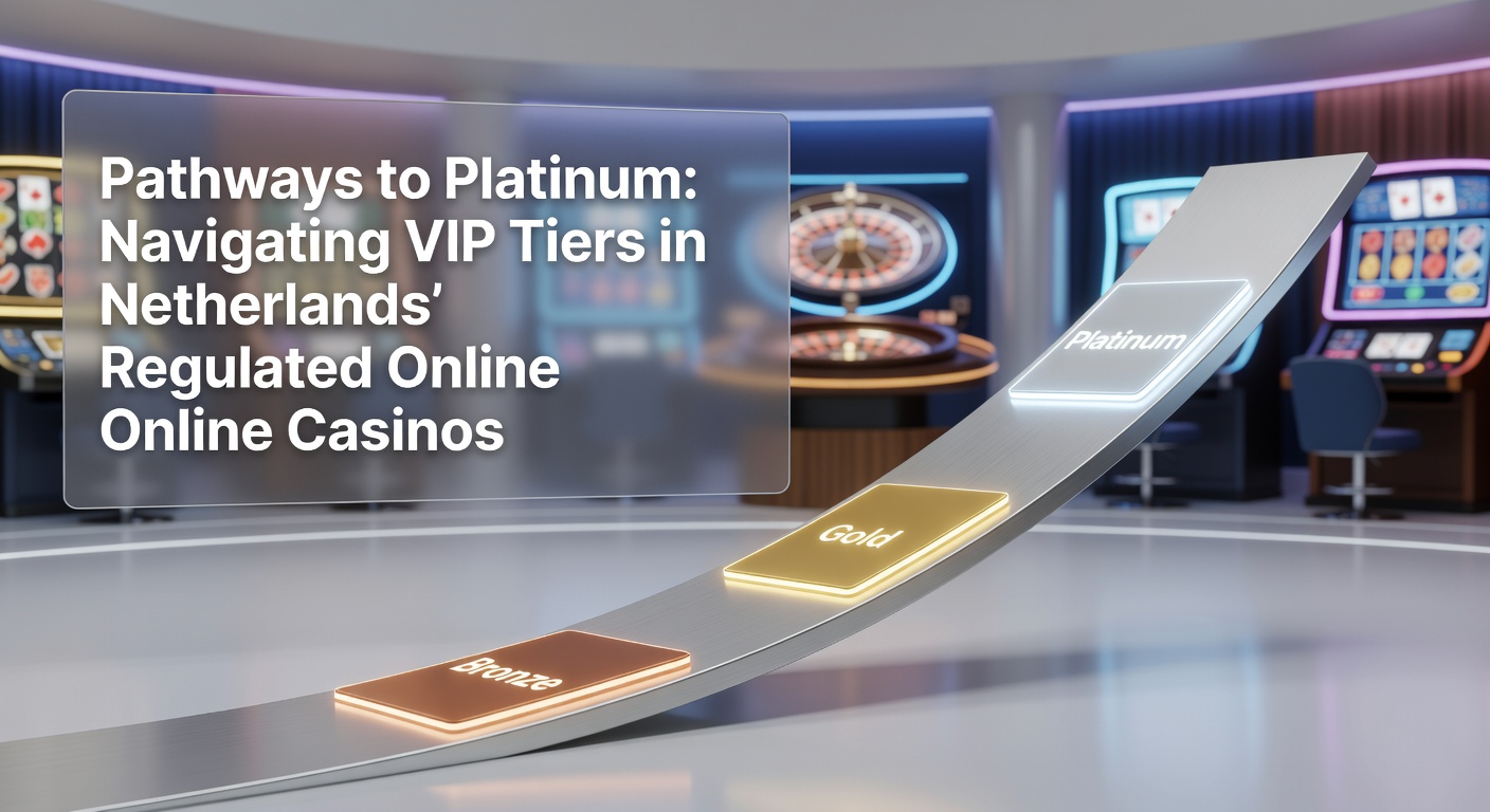 Grafische weergave van een VIP-ladder met tiers van brons tot platina in een online casino, inclusief iconen voor bonussen en exclusieve voordelen