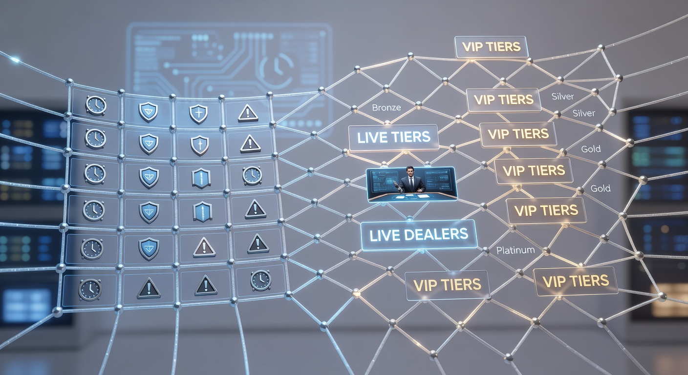 Grafische weergave van naadloos geïntegreerde veiligheidsfuncties in online casino-elementen zoals slots en live tafels