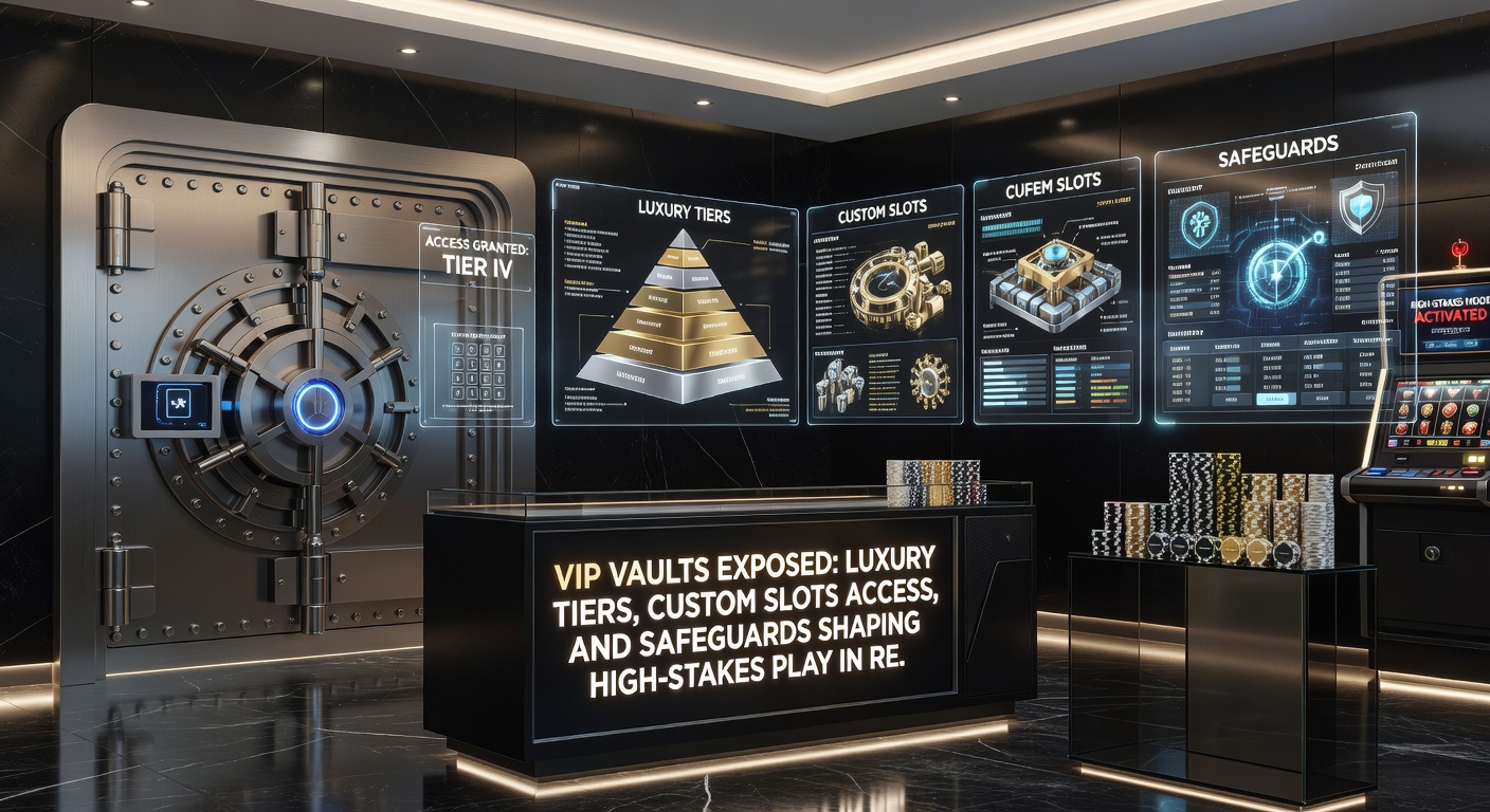 High-roller bij custom slot in VIP-vault met beveiligingsschermen en luxe interieur